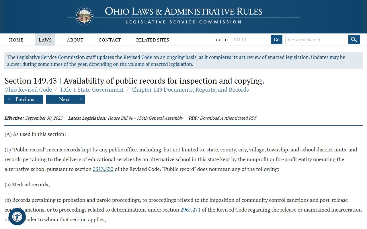 Ohio people search ORC 149.43 public records statute